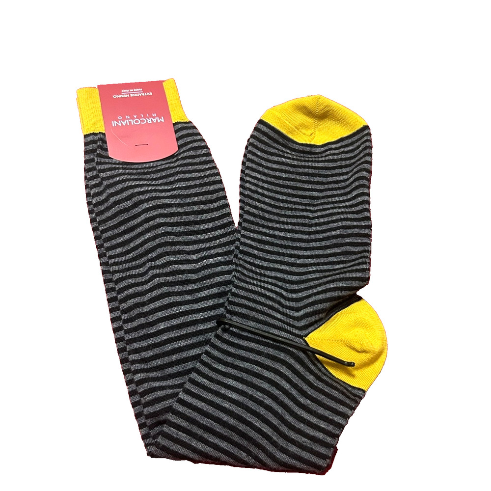 Marcoliani Milano Merino Wool Striped Dress Socks Mens US 8-11 EUR 41 Gray Black